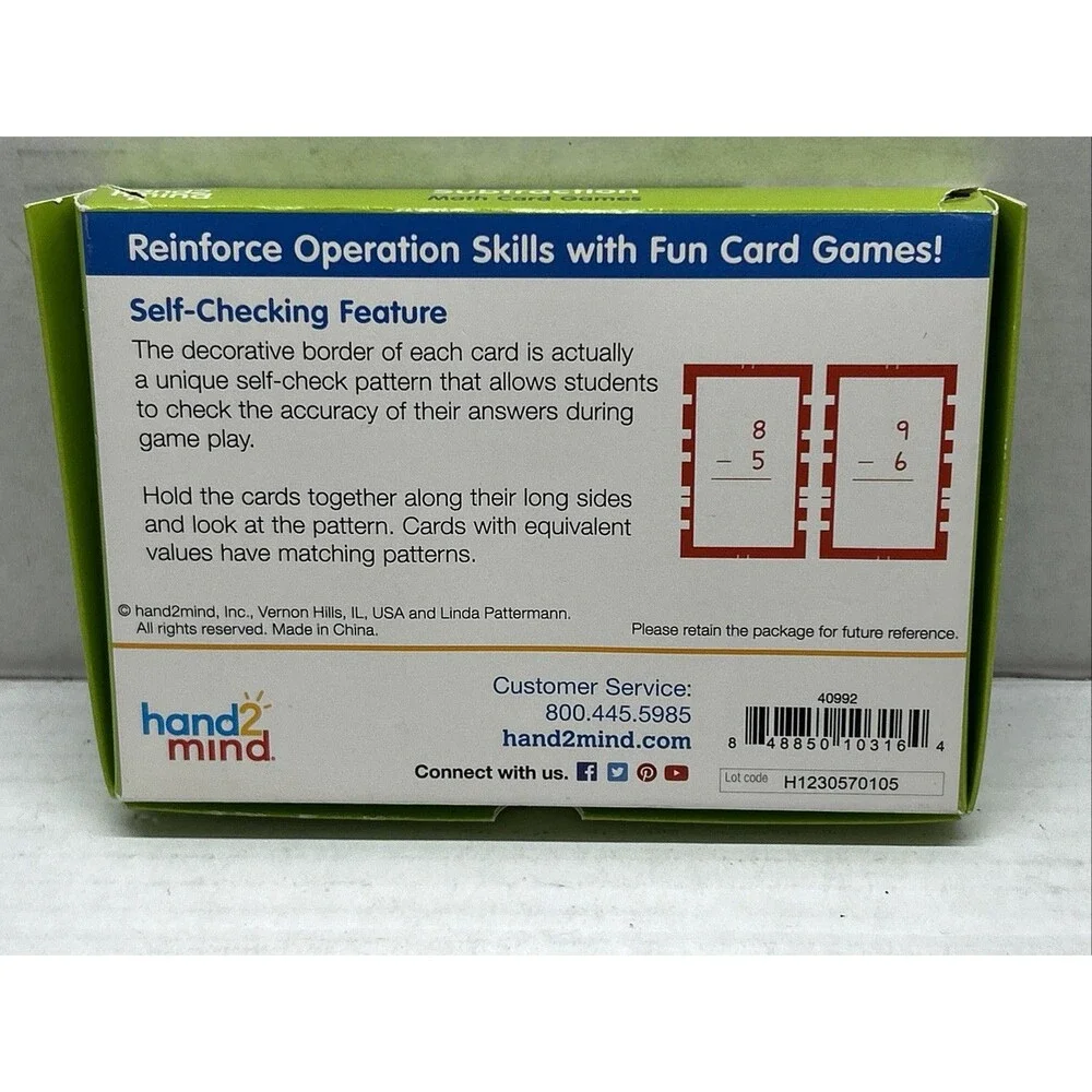 Hand 2 Mind Subtraction Math Card Game Flashcards 40992 Complete
